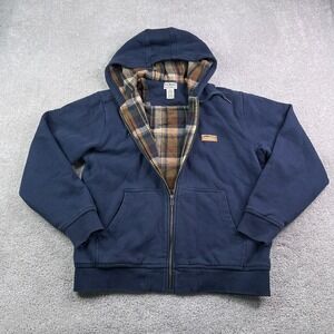 LL Bean Hoodie Mens Medium Blue Katahdin Iron Works Flannel Lined Sweatshirt